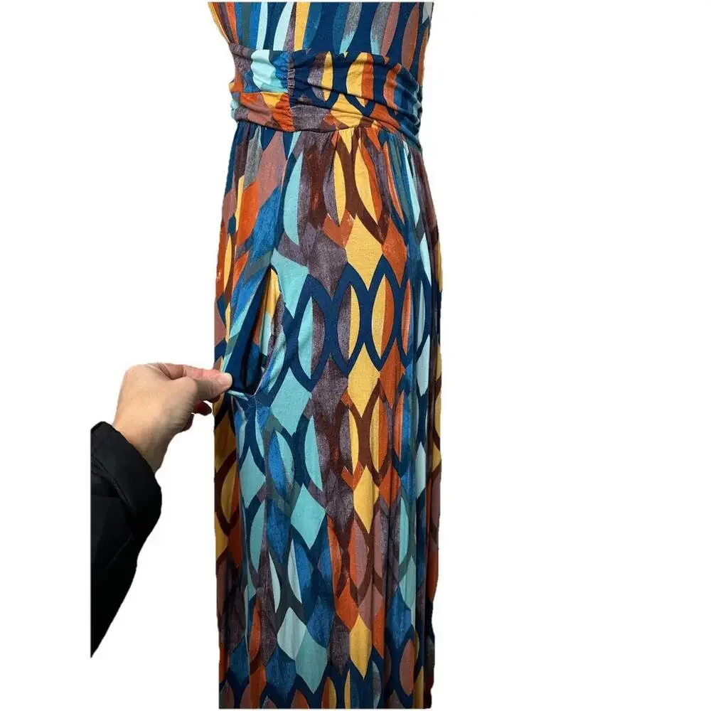 Maeve Anthropologie Small Petite Noetzie Maxi Dress Geometric Crisscross Back - Picture 3 of 9